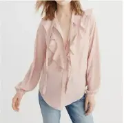 Abercrombie And Fitch Long NWT Sleeve Ruffle Blouse Top Sz L Peach Blush