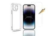 For Apple iPhone 14 PRO MAX Clear Case Cover and Tempered Glass Screen Protector