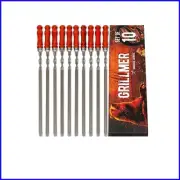 Set of 10 Deluxe 23.6" Stainless Steel Skewers - Wooden Handle for Safe Grilling