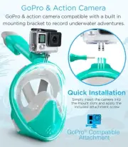 Aduro Sport Full Face Snorkel Mask, with Panoramic View [SeeScape], GoPro Compat