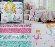5pc MERMAID TWIN QUILT MERMAIDS BEDDING ~ SHEETS ~ ADORABLE Pink Blue Yellow