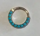 Septum Nose Ring in 14K Gold with Round Turquois Clicker Daith Piercing Women