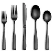 20 Pcs Black Silverware Set Food-Grade Stainless Steel Flatware Set for 4 Squ...