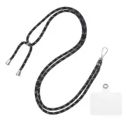 Phone Lanyard Adjustable Neck Lanyard with Transparent Patch Black Silver