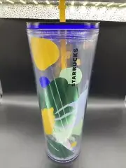 Starbucks Blue/Green Leaf Clear Tumbler Cup 24 oz