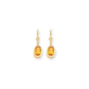 14k Yellow Gold 9x7mm Oval Citrine Checker leverback Earrings