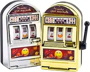 Slot Machine Toy, 2PCS Mini Casino Lucky Lottery Game Machine Bars and Sevens Slot Machine Bank with Spinning Reels Creative Gift