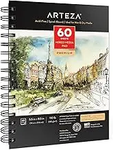 Arteza 5.5x8.5 inches Mixed Media Sketch Book, 60 Sheets, 180gsm, Micro-Perforated, Spiral-Bound Pad, for Wet and Dry Media, Sketching, Drawing, and Painting