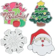 [Happyyami] 4pcs Christmas Enamel Pins Santa Snowflake Christmas Tree Badge Label Brooches Pins Christmas Enamel Pin Badge Jewelry Accessories