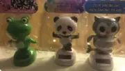 Set 3 Kong Fu Panda, Baby Owl with moving eyes, Greed Frog Solar Powered Bobble