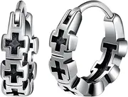 [Yumilok] Punk Cluster Cross Hoop Earrings Women's Earrings Men Stainless Steel Men's Earrings Unisex Huggie Cartilage Piercing, Stainless Steel