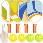 Pickleball Paddles Set of 4 Premium Wood with 4 Indoor Outdoor Pickleball Balls