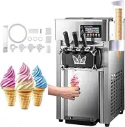 Commercial Ice Cream Machine, 18L/H Yield Soft Serve Ice Cream Makers with 3 Tastes Outlet, LCD Panel, 3Lx2 Refrigerated Hopper, 1.8LX2 Freezing Tank, for Bars Coffee Shop Supermarket