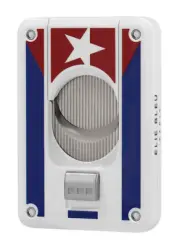 Elie Bleu Slide Button Cigar Cutter, White Cuban Flag Design, EBC4059 New In Box