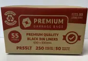 55LT Premium bin liner garbage bag trash bag 250 carton 5 x 50 flat pack Black