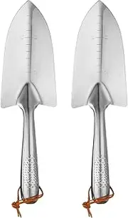 uxcell 2pcs Garden Hand Shovel 11.4 x 3.3 Stainless Steel Depth Marks Transplanting Trowel with Handle Garden Tools for Gardening Weeding Planting