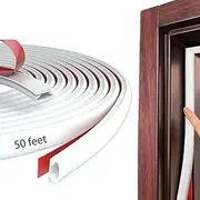 White Rubber Weather Stripping Door Seal Strip, D Shape Door Rubber Weather Seal Strip, SelfAdhesive Door Weatherstripping Soundproofing Door Sealing Strip for Windows (50 feet, White)