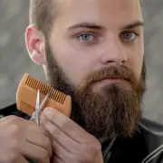 Mens Handcrafted Wooden Beard Mustache Hair Comb Brush with PU Leather Case
