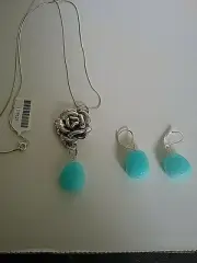 Blue genuine opal set of necklace and earrings in silver