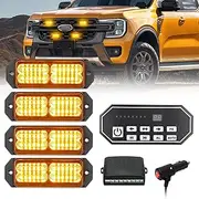 I LITTON 4-In-1 LED Amber Strobe Lights for Vehicles, Amber Beacon Strobe Lights with 9-Key Switch, 20 Flash Modes Beacon Warning Light Bar Car Emergency Strobe Light for Trucks Pickup ATV