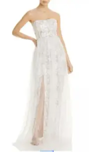 NWT $395 Aidan By Aidan Mattox Ivory Nude Strapless Embroidered Lace Gown 6