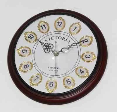 Home Decor Victorian Vintage Handmade Wooden Frame Wall Clock Brass Design Round