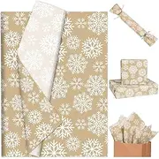 Bolsome 100 Sheets 20 * 14 Inches Christmas Tissue Paper for Gift Wrapping Kraft Snowflake Printed Tissue Paper for Gift Bags for Birthday Party Winter Festivals DIY Craft