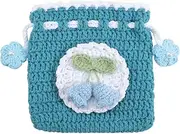 GORGECRAFT Crochet Coin Bag Blue Handmade Knitted Crochet Purse Cartoon Bellflowers Storage Drawstring Small Purses Bag Purses Handbag Knitted Purse for Change