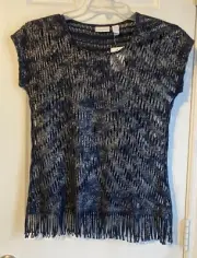 Chico's Ink & Gold Foiled Fringe Top with Cutouts Size 0 (4/6) NWT