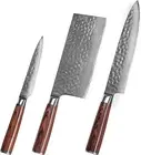 3-PC Damascus Kitchen Knife Set (Chef'S Knife, Cleaver, Paring Knife)