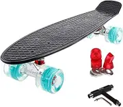 FunTomia 57cm Mini-Cruiser Board Skateboard mit Oder ohne LED Leuchtrollen INKL. Aluminium Truck, ABEC-9 Kugellager und T-Tool