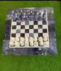 24" Geometric Design Inlaid Amethyst Stone Chess Game Table Square Coffee Table