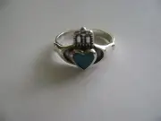 Sterling Silver Celtic Genuine Turquoise Inlay Claddagh Irish Ring New
