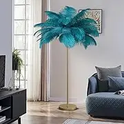 Ostrich Feather Lamp, Feather Floor Lamp,Standing Lamp Stepless Golden Pole Floor LED Lights, 3 Dimmable Lights Temperatures, Elegant Design for Corner, Bedroom, Living Room (62.99 Inch)