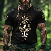 Men's Viking T Shirt Short Sleeve T shirt 3D Print Crew Neck Shirt Fashion Ethnic Street Casual Daily Black 1 Black 3 Black Summer Spring All Seasons Clothing