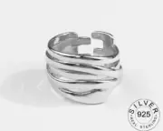 NEW Unisex Large Multilayer Wrap 925 Sterling Silver Band Ring, Adjustable Size