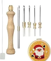 Adjustable Punch Needle | Punch Pen Embroidery Tools Punching Needles - Replaceable Hooking Tool Kits, Needle Threader, 5 Needles (5/3.5/2.5/2/1.6Mm) for Beginners, Adults Foccar