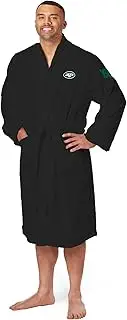 NORTHWEST The Company Official NFL New York Jets Men's L/XL Silk Touch Bath Robe Retro Logo with Number, Black, 26" x 47", Black, Large-X-Large