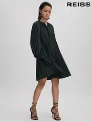 Reiss Green Trina Pleated Belted Mini Dress (Q88517) | $360