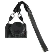 Compatible For Canon EOS R50 V Camera Half Case Litchi Texture Battery Opening PU Leather Cover with Shoulder Strap Black