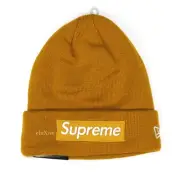 NWT Supreme NY New Era Mustard Yellow Box Logo Beanie Knit Hat FW18 DS AUTHENTIC