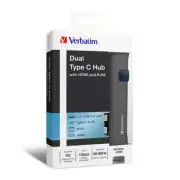 Verbatim Grey Dual USB-C to HDMI/USB 3.0/RJ45 Ethernet Adapter Hub For Laptop