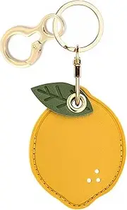 [BORKUANA] Leather Keychain Holder Case Compatible with AirTag,Cute air tag Cover with Keychain Ring,GPS Tracker Case for Keys, Lemon
