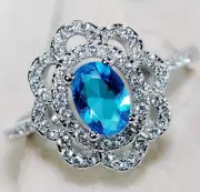 2CT Aquamarine & Topaz 925 Solid Sterling Silver Ring Jewelry Sz 9 IB2-6
