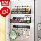 Magnetic Spice Rack for Refrigerator, 3 Pack Moveable Shelf with 10-Hook Rack