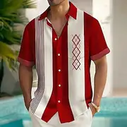Men's Geometric Striped Grid / Plaid Shirt Summer Shirt Button Up Shirt Short Sleeve Fashion Casual Outdoor Vacation Dailywear Summer Spring Turndown 3D Print