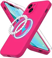for iPhone 13 Mini Case Silicone with Screen Protector - [Compatible with MagSafe] - Camera Protection - Slim Fit Protective Magnetic Phone Cover 5.4" for Women Girls Hot Pink