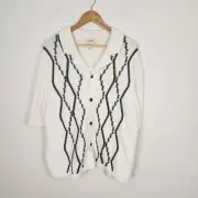 COS NWT Abstract Argyle White Black Knitted Button Sweater Women's Large