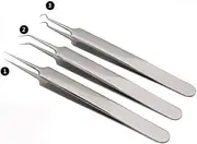 1Set(3PCS) Silver Professional Remove Blackheads Tweezers Set - Stainless Steel Straight/Slanted & Pointed Splinter/Bend Curved Blemish Extractor Tool for Acne Zit Cystic Blemish Whitehead Popping