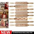 Christmas Embossing Rolling Pin Engraved Elk Baking Cookies Cake Roller Xmas AUS